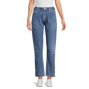 Re/Done Floral Indigo Dai Blue 70s Straight Size 25 (2) Jeans